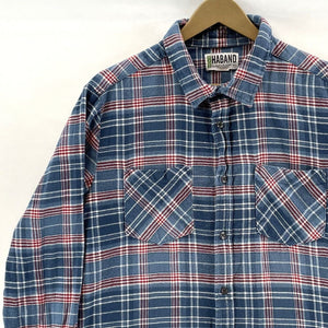 Haband Men's Button Up Shirt Plaid Cotton Flannel Outdoor Workwear Blue Size L