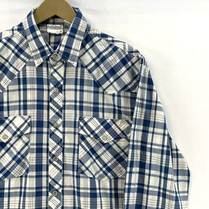 Saddlebrook Men's Button Up Shirt Western Pearl Snap Plaid Blue White Vtg Size M