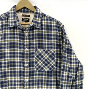 Jack Jones Vintage Co Men's Button Up Shirt Lightweight Plaid Blue Yellow Size L