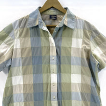 Allison Daley Women's Button Up Blouse Checkered Stitching Blue Green Size 14P