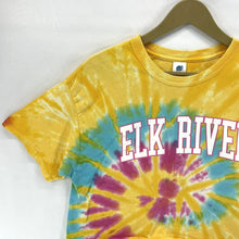 Colortone Women's Cropped T Shirt Elk River Canoe Tie Dye Spiral Yellow Size L