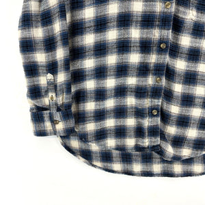 American Eagle Women's Hoodie Button Up Flannel Tunic Grunge Plaid Blue Size S