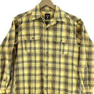 Red Head Men's Plaid Button Up Shirt Lightweight Workwear Yellow Blue Size S