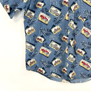 Natural Issue Men's Button Up Shirt Hawaiian Motorcycle Car Stamp Blue Size S