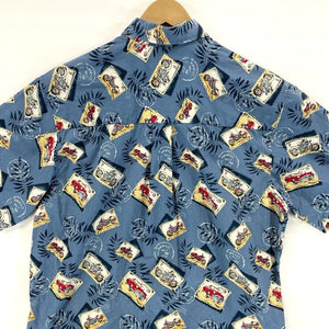 Natural Issue Men's Button Up Shirt Hawaiian Motorcycle Car Stamp Blue Size S