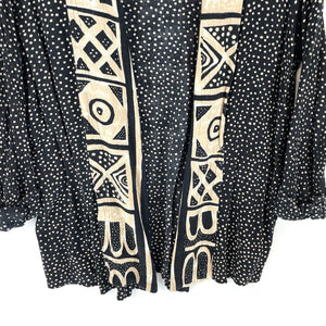 Metroline Women's Flowy Duster Light Jacket Tribal Dot Vtg Made USA Black Size L