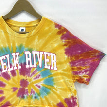 Colortone Women's Cropped T Shirt Elk River Canoe Tie Dye Spiral Yellow Size L