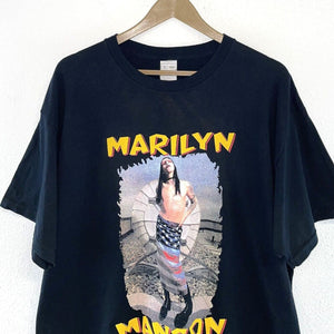 Marilyn Manson Graphic Tee Shirt USA Flag Skirt Rock On Vintage Y2K Size XL