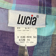 Lucia Women's Plaid Button Blouse Lightweight Made USA Vtg Blue Purple Size L