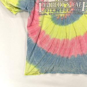 Port Co Men's T Shirt Heads Up Lambert's Cafe MO Tie Dye Blue Pink Yellow Size L