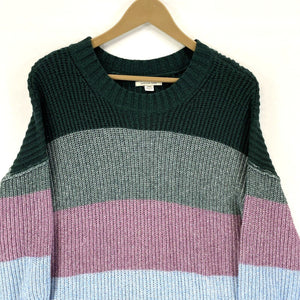 American Eagle Women's Knit Sweater Soft Pastel Striped Blue Green Pink Size M