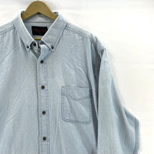 Sportex Men's Denim Button Up Shirt Distressed Workwear Vtg Blue Size XL