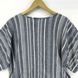 Women's Boho Beach Blouse Tie Waist Lightweight Striped Blue White Size M