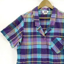 Lucia Women's Plaid Button Blouse Lightweight Made USA Vtg Blue Purple Size L