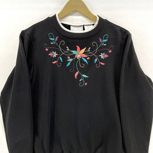 Blair Women's Layered Sweatshirt Floral Embroidery Soft Cozy Vtg Black Size S