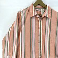 Women's Button Up Blouse Lightweight Beach Outdoor Striped Coral Pink Size L