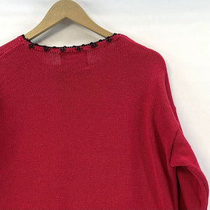 Heirloom Collectibles Women's Knit Sweater Tunic Floral Beaded Vtg Red Size M