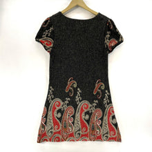 Papillon Women's Knit Sweater Dress Boho Hippie Paisley Red Gray Size S