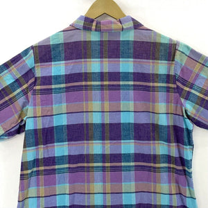 Lucia Women's Plaid Button Blouse Lightweight Made USA Vtg Blue Purple Size L