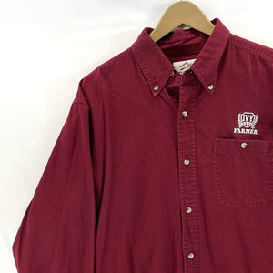 Tri Mountain Mens Button Up Shirt Ivy League Farmer Stitched Workwear Red Size L