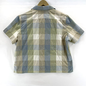 Allison Daley Women's Button Up Blouse Checkered Stitching Blue Green Size 14P