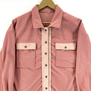 Boutique Women's Button Up Shirt Light Flannel Outdoor Waffle Knit Pink Size L