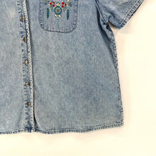 Size1X Denim Flower Stitched Shirt