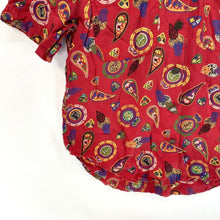 Leslie Fay Women's Button Up Blouse Paisley Tribal Geometric Vtg Red Size 4