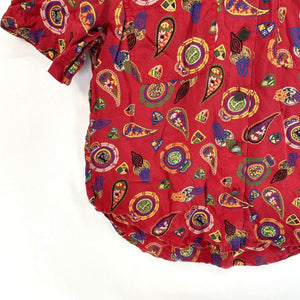 Leslie Fay Women's Button Up Blouse Paisley Tribal Geometric Vtg Red Size 4