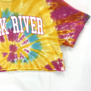 Colortone Women's Cropped T Shirt Elk River Canoe Tie Dye Spiral Yellow Size L