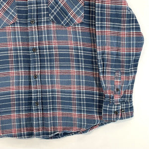 Haband Men's Button Up Shirt Plaid Cotton Flannel Outdoor Workwear Blue Size L