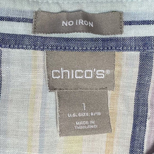 Chico's Women's Linen Blouse Striped Button Up Tunic Flowy Lightweight Size 1