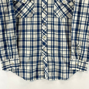 Saddlebrook Men's Button Up Shirt Western Pearl Snap Plaid Blue White Vtg Size M