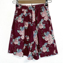 Handmade Women's High Waist Shorts Light Floral Pockets Vtg Maroon Red Size XS