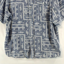 Red Head Men's Button Up Shirt Tribal Fish Lightweight Outdoor Blue Size L