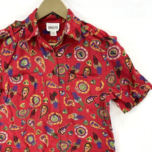 Leslie Fay Women's Button Up Blouse Paisley Tribal Geometric Vtg Red Size 4