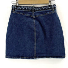 Harper Women Mini Denim Skirt Braid Belt Pockets Stretch Blue Waist 26 in Size S