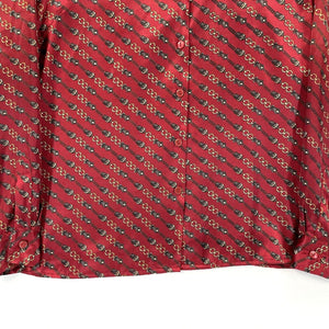 Kathie Lee Women's Blouse Flowy Lightweight Button Up Chain Buckle Red Size L