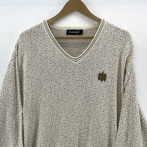 Carmel Women's Cozy Knit Sweater Golf Stitching Vtg Made USA Beige Size L