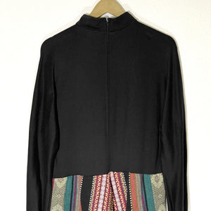 Orvis Women's Mock Neck Dress Aztec Tribal Pockets Vtg Made USA Black Size 12