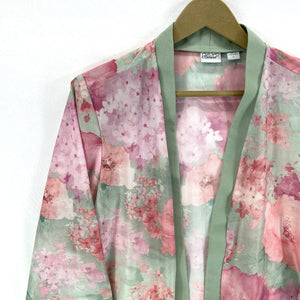 Haband Women's Floral Duster Kimono Sheer Lightweight Vtg Pink Green Size L