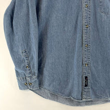 Port Authority Men's Denim Shirt Heather Flyin Knittings Plane Vtg Blue Size L