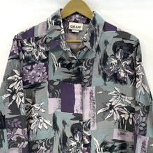 Graff Women's Floral Button Blouse Light Flowy Office Vtg Gray Purple Size M