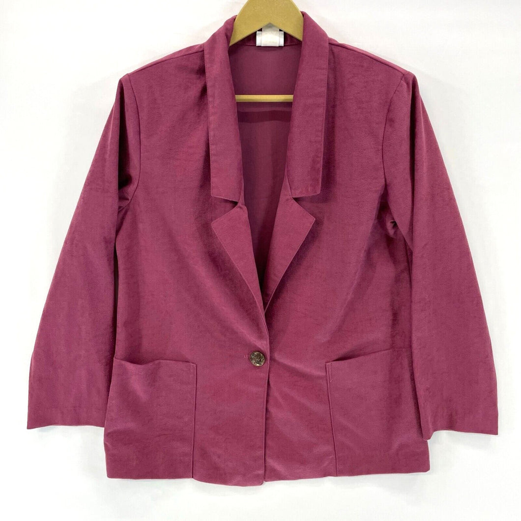 Haband Women's Blazer One Button Soft Suede Pockets Made USA Vtg Pink Size S