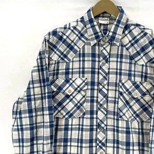 Saddlebrook Men's Button Up Shirt Western Pearl Snap Plaid Blue White Vtg Size M