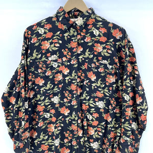 Get! Women's Black Floral Tunic Blouse with Flowey Silhouette  Size M