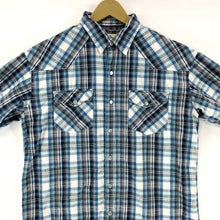 US Expedition Men's Button Up Shirt Western Workwear Plaid Blue White Size L