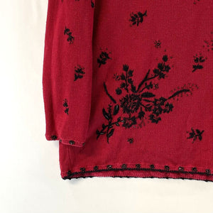 Heirloom Collectibles Women's Knit Sweater Tunic Floral Beaded Vtg Red Size M