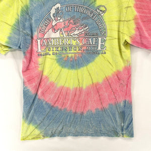 Port Co Men's T Shirt Heads Up Lambert's Cafe MO Tie Dye Blue Pink Yellow Size L