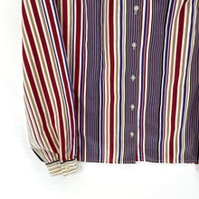 Pykettes Women's Striped Blouse Light Button Up Pleated Vtg Purple Red Size 12